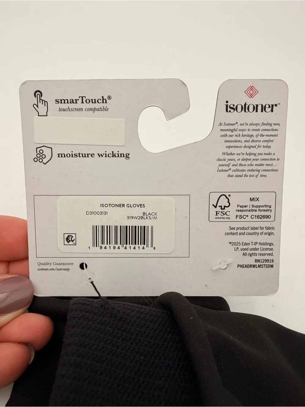 isotoner Women’s Black Performance Gloves Smart Touch Size : Small / Medium